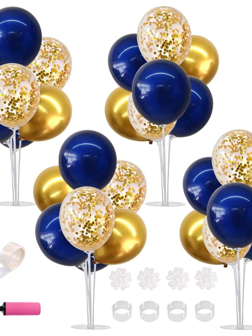 4 Set Navy Blue Gold Balloons Stand Balloon Centerpieces for Table